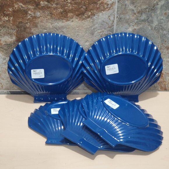 Pier 1 Scalloped Shell Shaped Blue Salad Plates Set of 5 - Picture 5 of 10